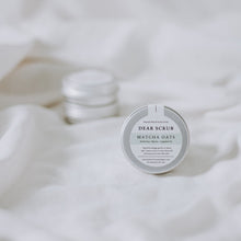 Load image into Gallery viewer, Flat lay of sample matcha oats tin body scrub with neutral background
